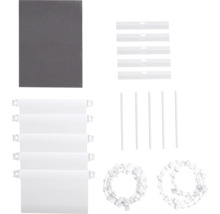 Sada náhradných dielov pre vertikálne žalúzie s lamelami, zaťažovacími doskami, spojovacími prvkami a retiazkami