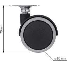 Nábytkové koliesko s doštičkou, Ø 50 mm, nosnosť 50 kg