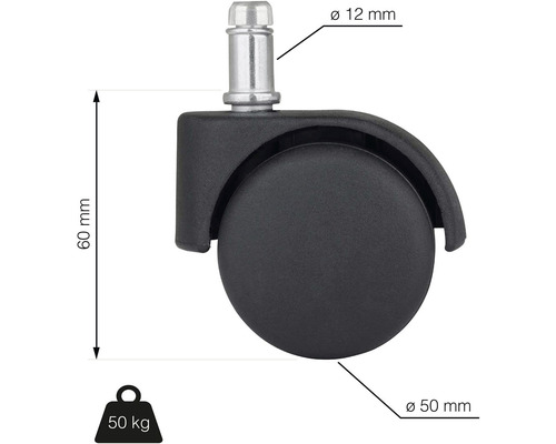 Koliesko kancelárskej stoličky s čapom, priemer 50 mm, nosnosť 50 kg