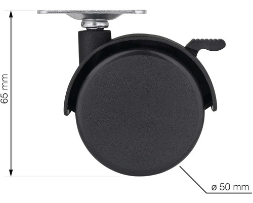 Nábytkové koliesko s brzdou, priemer kolesa 50 mm, stavebná výška 65 mm