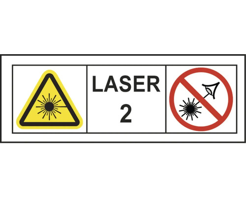 Laserové bezpečnostné označenie pre laser triedy 2: Varovanie pred laserovým žiarením, potrebná ochrana očí.