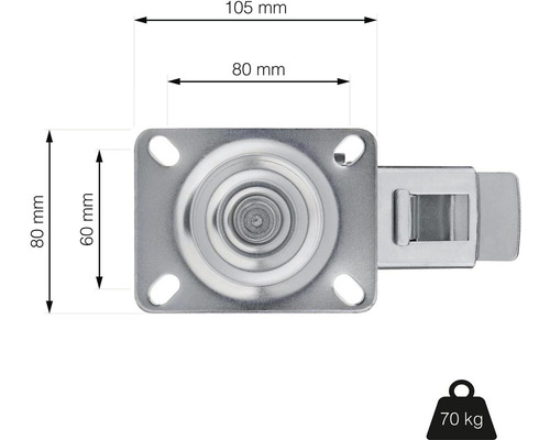 Otočné koliesko s aretáciou a rozmermi 105 mm x 80 mm, nosnosť 70 kg