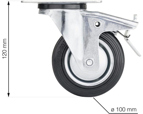 Otočné koliesko s brzdou, priemer kolesa 100 mm, výška 120 mm