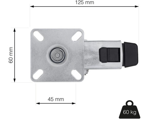 Nábytkové koliesko s brzdou s rozmermi 125 mm x 60 mm