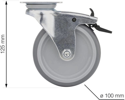 Koliesko pre prístroje s brzdou, priemer kolesa 100 mm, výška 125 mm