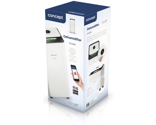 Balenie odvlhčovača vzduchu Concept OV2216 s odvlhčovacou kapacitou 16 litrov za deň, diaľkovým ovládaním, UV-C lampou, ionizátorom a uhlíkovým filtrom