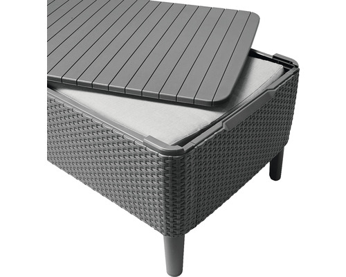 Záhradný stôl s úložným priestorom, vzhľad ratanu