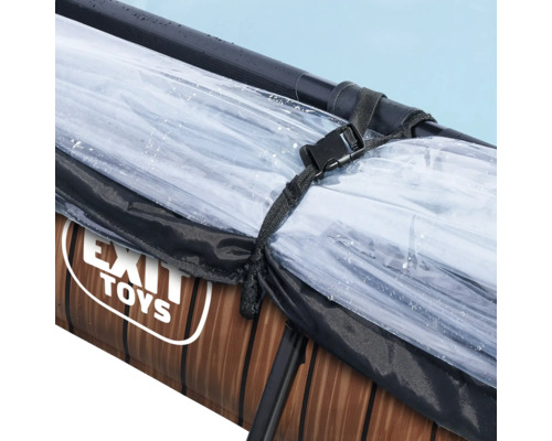 Detail bazénového krytu s upevňovacím popruhom a logom EXIT Toys