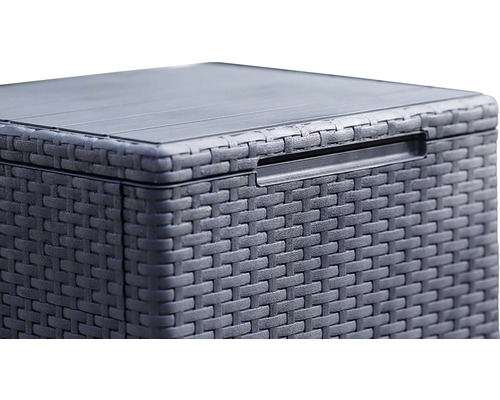 Detailný pohľad na sivý pletený záhradný box