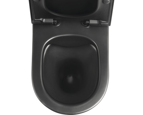 Čierna toaleta s otvoreným vekom.