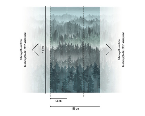 Fototapeta s motívom lesa a údajmi o veľkosti