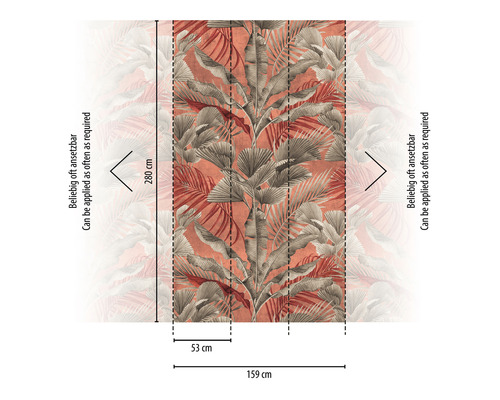 Tapeta s motívom tropických listov a rozmermi 280 krát 159 centimetrov