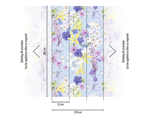 Ilustrácia rozmerov tapety s kvetinovým vzorom