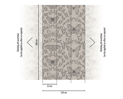 Tapeta so vzorom motýľov s rozmermi 280 x 159 centimetrov