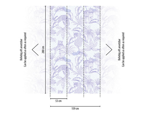 Fototapeta s motívom džungle, s tigrami a leopardmi, rozmery 159 cm x 280 cm