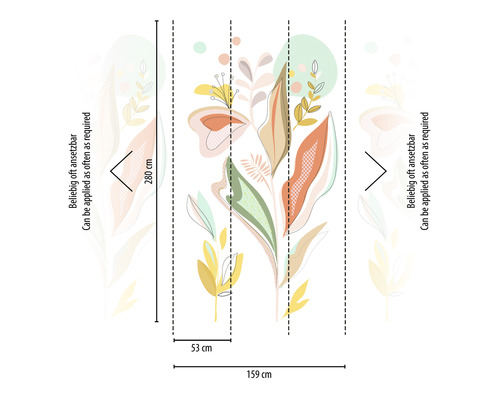 Vliesová tapeta s abstraktným rastlinným vzorom s rozmermi 280 x 159 centimetrov.