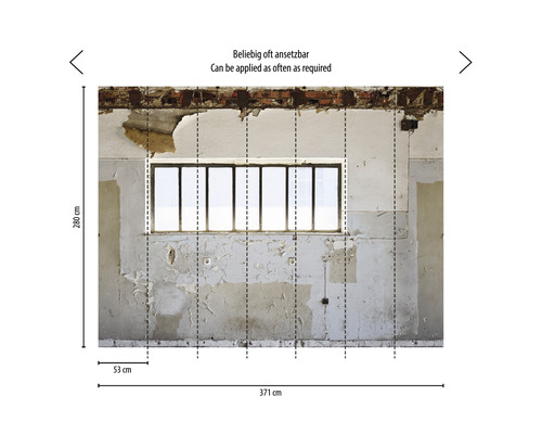 Foto tapeta s kamennou stenou a oknom, rozmery 371 x 280 cm