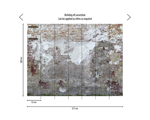 Fototapeta so vzorom tehlovej steny a olupujúcou sa farbou, opakovane použiteľná, 280 x 371 centimetrov