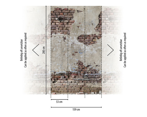 Fototapeta s motívom tehlovej steny a poškodením, rozmery 159 x 280 centimetrov