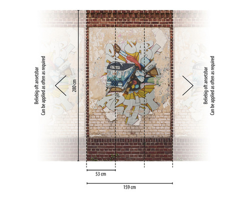 Fototapeta s graffiti motívom a rozmermi na tehlovej stene