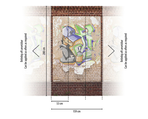 Foto tapeta s graffiti motívom a rozmermi na tehlovej stene