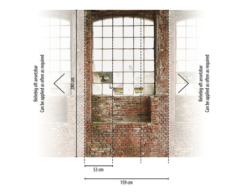 Fototapeta s tehlovou stenou a oknom, rozmery 159 x 280 cm