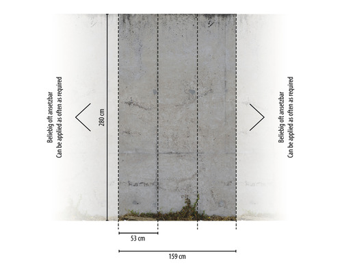 Rozmery betónovej nástennej tapety s výškou 280 cm a šírkou 159 cm