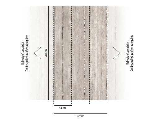 Rozmery tapety so vzhľadom betónu s rozmermi 280 cm dĺžky a 159 cm šírky