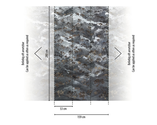 Vzor tapety s motívmi stromov s rozmermi 280 x 159 cm