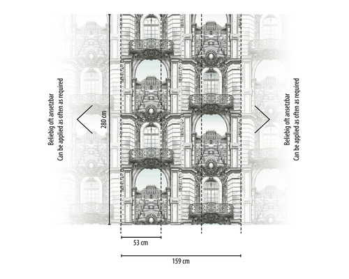 Tapeta so vzorom fasády a rozmermi 280 cm výška a 159 cm šírka