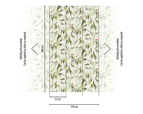 Tapeta s bambusovým a vtáčím vzorom, 280 cm vysoká a 159 cm široká