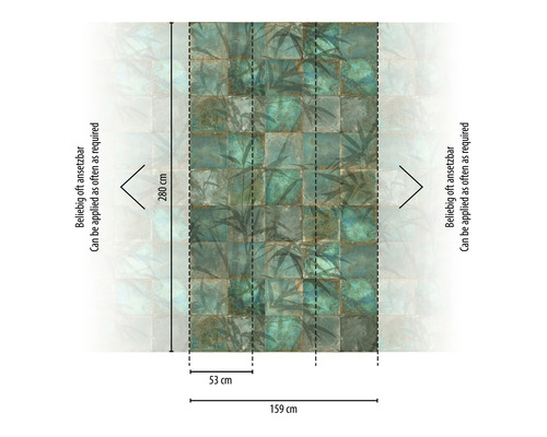 Rolka tapety so vzorom dlaždíc a rastlinným motívom, 280 cm vysoká a 159 cm široká