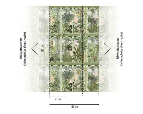 Vzor tapety s tropickými rastlinami, rozmery 159 krát 280 centimetrov