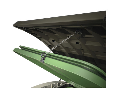 Otvorená záhradná truhlica s reťazou