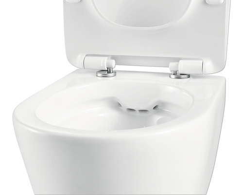 Závesné WC s hlbokým splachovaním s otvoreným splachovacím kruhom a WC sedadlom