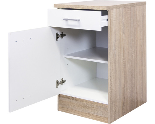 Nočný stolík so zásuvkou, dvierkami a policami