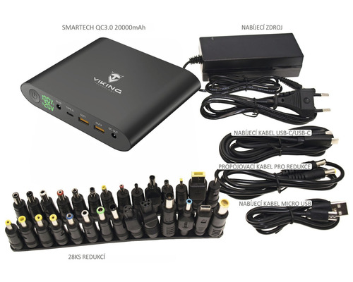 Powerbanka Viking Technology Smartech QC3.0 20000mAh s adaptérmi a káblami