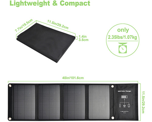 Zložený a rozložený solárny panel s rozmermi.