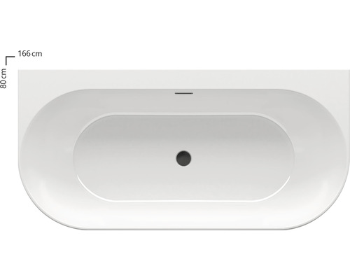 Pohľad zhora na vaňu s rozmermi 166 x 80 centimetrov.
