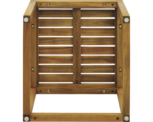 Spodná strana drevenej stoličky s lamelovým roštom a skrutkami