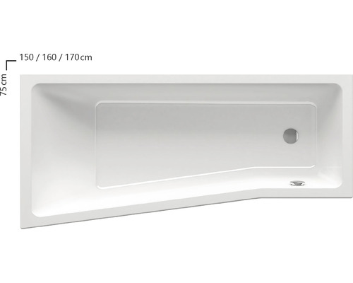 Obdĺžniková vaňa v rôznych veľkostiach.