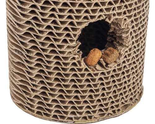 Škrabadlo pre mačky z lepenky s krmivom v otvore