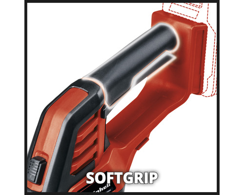 Detailný záber akumulátorovej prerezávacej píly s mäkkou rukoväťou