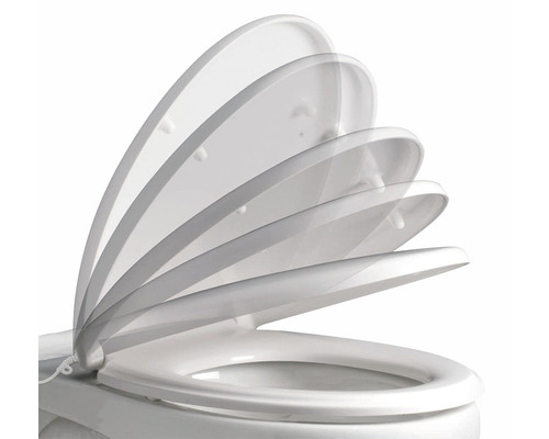 WC sedadlo s pomalým zatváraním v rôznych polohách otvorenia