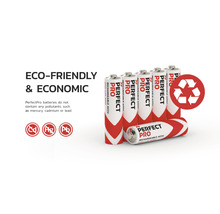 Batérie PerfectPro so symbolom recyklácie a informáciami o škodlivých látkach