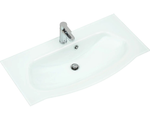 Umývadlo s batériou a sklenenou doskou