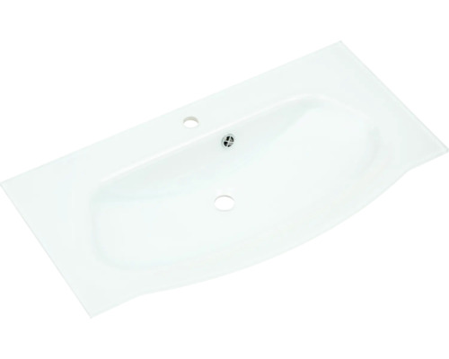 Sklenené umývadlo s otvormi pre batérie a odtok