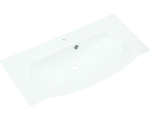 Sklenené umývadlo s otvorom pre vodovodnú batériu a prepadom