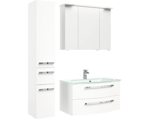 Kúpeľňový set s umývadlom, zrkadlovou skrinkou a vysokou skriňou