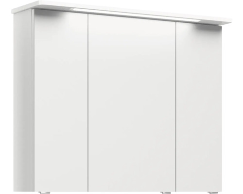 Biela závesná skrinka s tromi dvierkami a osvetlením